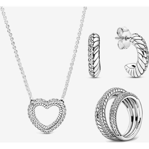 2021 New 925 Sterling Silver Pave Snake Chain Pattern Ring Earrings Necklace Jewelry Set For Women Fashion Luxury Jewelry