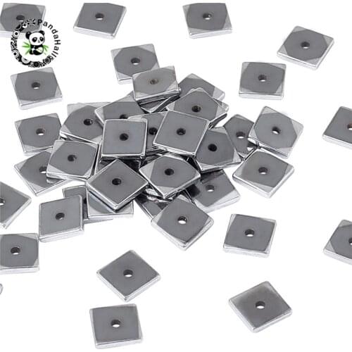 50pcs Square Electroplate Non-Magnetic Synthetic Hematite Beads Spacer Bead for Jewelry Making DIY Findings 6x6x1mm hole: 1mm