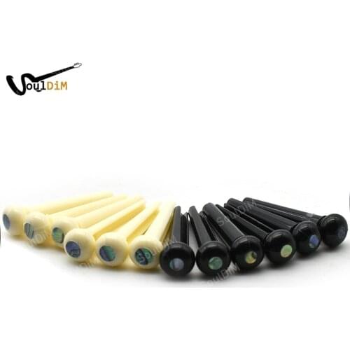 6Pcs ABS Guitar Bridge Pins with Shell Dot and ABS Dor for Acoustic Guitars White Black Accessories