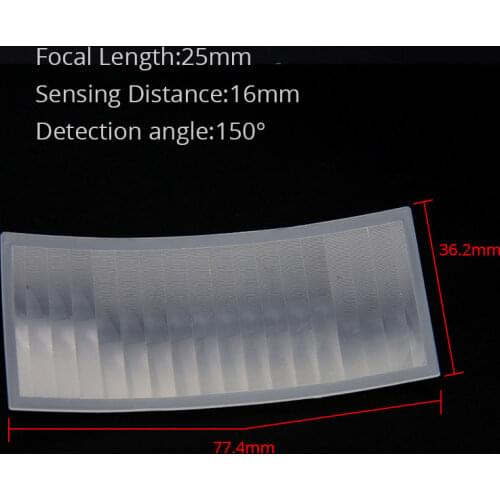 77.4x36.2mm PIR Human Body Infrared Induction Fresnel Lens Focal Length 25mm Sensing Distance 16m Optical HDPE Plastic Lenses