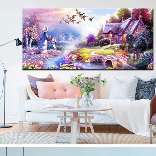 Diamond embroidery landscape house tree river 5D DIY character Cross Stitch Kit Wall Sticker Full drilling Embroidery Big size