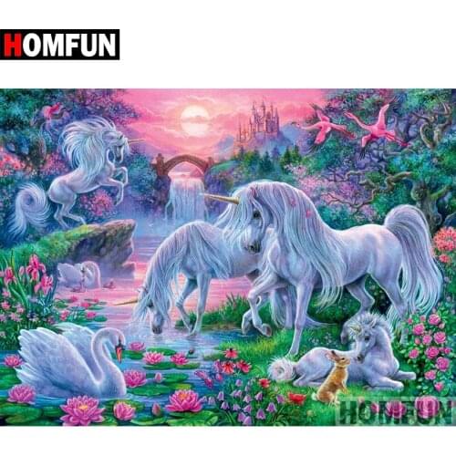 HOMFUN Diamond Painting "Unicorn Swan" Cross Stitch Custom Photo Diamond Embroidery Square Round Drill Home Decor A08193