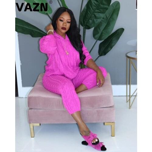 VAZN Autumn New 2020 Bandage Casual Sport Solid Set Hooded Long sleeve Full Pant Casual 2 Piece Sets Night Club Elegant Sets