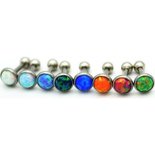 Turquoise Fake Ear Plug Tunnels Cartilage Ring Tragus Stretcher Ear Stud Earring Body Piercing Jewelry Opal Stone 3mm 4mm 5mm
