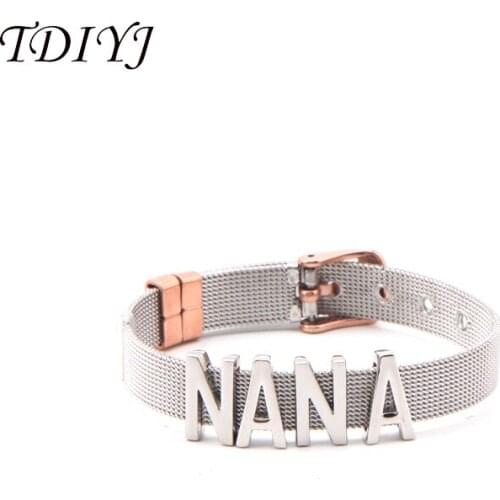 TDIYJ Family KEEPER Bracelet Mesh Stainless Steel Keeper Bracelet with NANA Slide Charms for Women 1Set