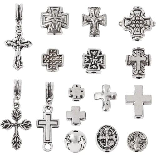 70pc Mixed Styles Cross Tibetan Style Alloy Beads Jesus Cross Loose Spacer Beads for Jewelry Making DIY Necklace Bracelet Charms