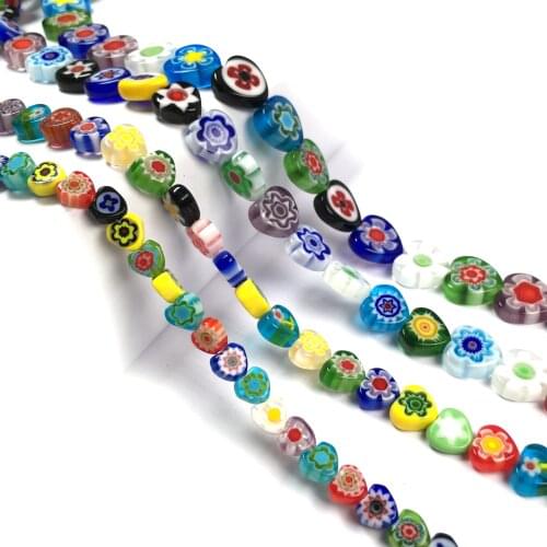 6 8 10 12mm Hearts Lampwork Glass Beads For Jewelry Making Bracelet DIY Necklace Jewelry Findings Millefiori Flower Loose Beads