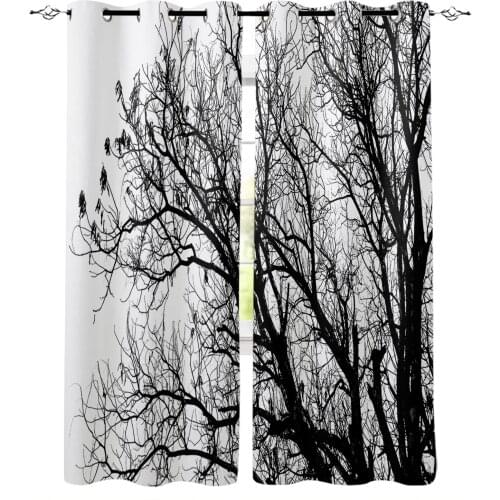 Black And White Trees Curtain For Kitchen Living Room Bedroom Curtains Home Decoration Window Treatments Drapes
