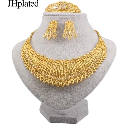 Dubai Gold color Necklace Earrings rings bracelet Jewelry sets bridal wedding gifts jewellery collares set for women Wholesale