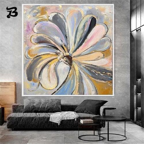 Canvas Painting Wall Art Beautiful Flowers Oil Painting Abstract Modern Blue Golden Leaf Posters Prints for Living Room Decor