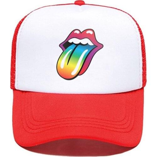 Mesh Cap Biting Sexy Dripping Rainbow Lips Trucker Hats Cap 2020 New Inspiration Design Hat Snapback Wholesale