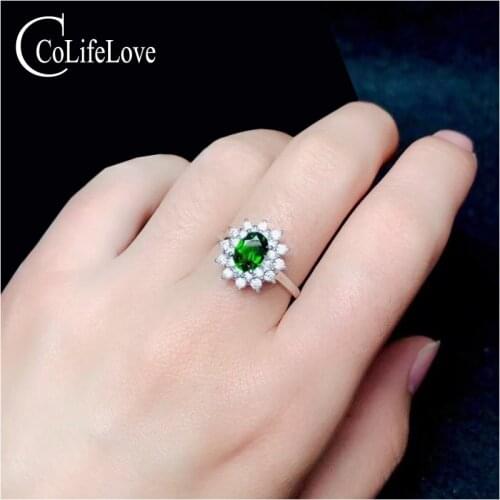 CoLife Jewelry 925 Silver Diopside Ring for Office Woman 100% Natural Diopside Silver Jewelry Sterling Silver Diopside Jewelry