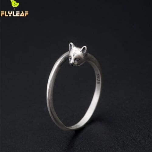 925 Sterling Silver Retro Cat Head Open Ring For Women Palace Cold Style Handmade Lady Girl Gift Vintage Jewelry Flyleaf