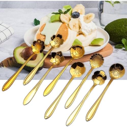 Creative Stainless Steel Flower Shape Dessert Coffee Stirring Spoon Tableware