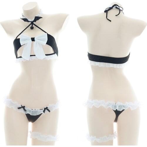 Lolita Girl Bells Wings Halter Neck Tube Top Ruffle Underwear Anime Cosplay Hollow Out Bikini Set Pajamas Maid Outfit Drop Ship
