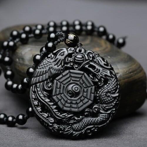 Mens Natural Handmade TaiJi BaGua Lucky Pendant Beads Chain Necklace A