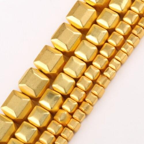 Natural Stone Hematite Matte 18k Gold Filled Square Cube Bead Spacer Beads For Jewelry Making Diy Bracelet Necklace Wholesale