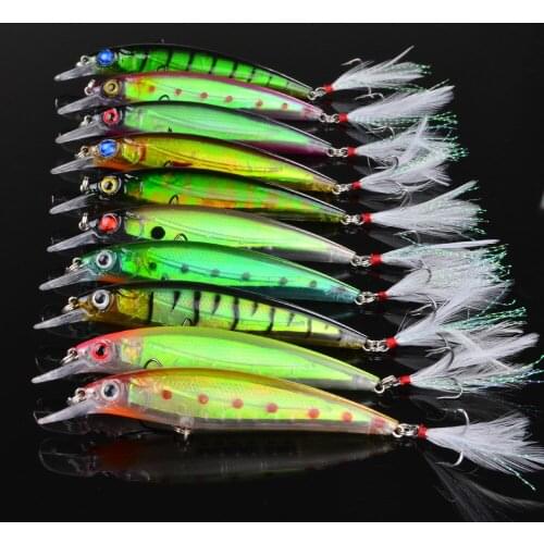 NEW 10pcs/lot Top Quality Fishing Tackle with feather Fishing Lures Fishing Bait Free Shipping