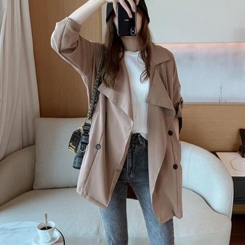 New Women Trench Coat Autumn Lapel Single Breasted Long Sleeve Light Weight Office Lady Mid Long Ladies Windbreak Coats