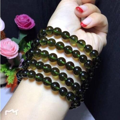 Charming A+100% Natural glass Moldavite Green aerolites Czech Crystal Stone Raw Stone Grinding 10mm Bead Meteorite Bracelet