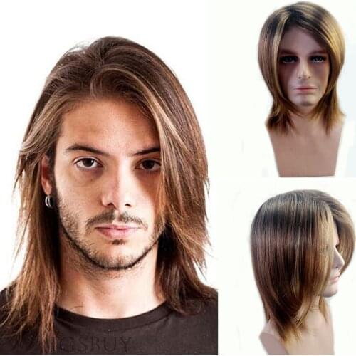 HAIRJOY Male Medium Synthetic Hair Wig Straight Heat Resistant Fiber for Men