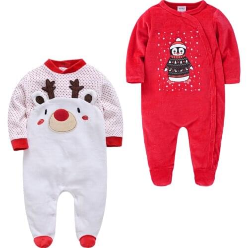 2PCS Unisex Christmas Pyjamas Newborn Baby Girls Sleepsuit Cartoon Warm Winter Infant Pajamas Toddler Pijamas De Bebe