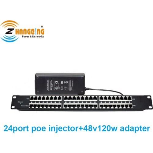 POE Injector 24port 1U Rack Mount POE patch panel With 48 Volt 120 Watt Power Supply for 802.3af / at device