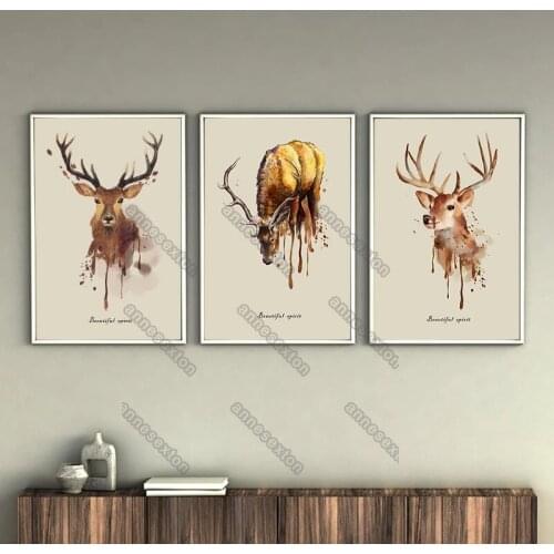 Modern Style Canvas Painting Poster and Print Watercolor Pictures Abstract Art Deer and Bull for Living Room Bedroom Wall Decora