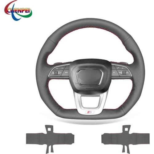 DIY Hand-Sewn Non-Slip Custom Black leather Steering Wheel Cover For Audi Q3 2019 SQ5 2018 2019 Car Interior Accessories