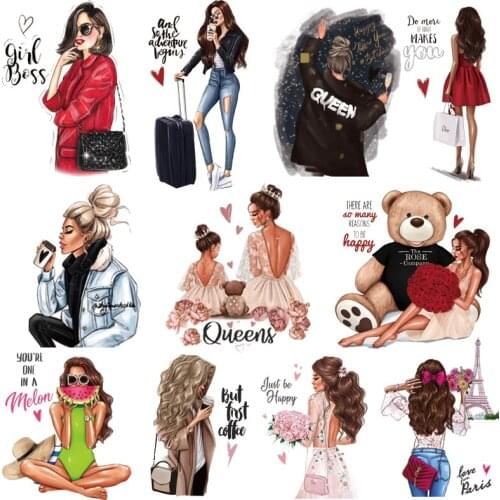 Fashion Lady Thermo Transfer Sticker On Clothes Vogue Girl Iron On Patches For Clothing DIY Washable T-shirt Clothes Sticker Set