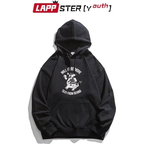 LAPPSTER-Youth Men Cows Cartoon Japanese Streetwear Hoodies 2021 Mens Hooded Vintage Harajuku Hoodies Male Korean Fashion Hoodie
