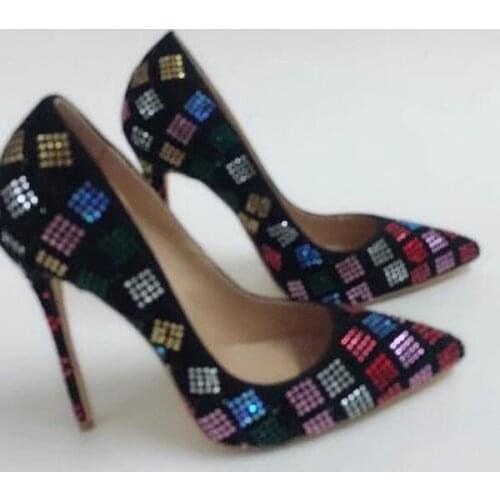 Sexy Ladies Glitter Dimetric Drilled Crystal Pumps Rhinestone Celebrity Stiletto Women Pointed Toe Fashion Party High Heel Shoes
