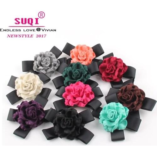 Vintage Charms Women Quality Faux Wool Fabric Rose Flower Bow Brooches Handmade Costume Accessories Big Elegant Brooches