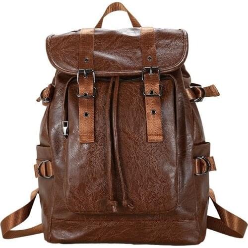 Vintage Backpack For Men and Women 2021 Pu Leather Laptop Backpacks Large Capacity School Bags Waterproof Travel Bagpack