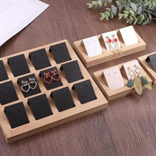 Jewelry Ring Necklace Display Organizer Case Wood Earring Storage Card Holder w/ Tray for Jewelry Accessory Display