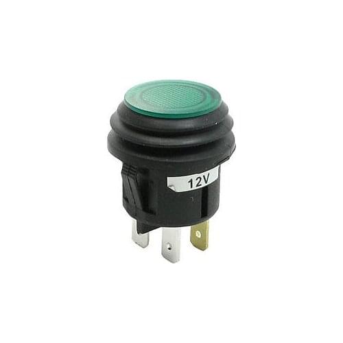 DC 12V 20A Green Light Indicating Lamp SPST Flat Top Car Push Button Switch