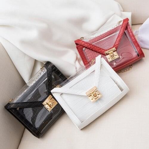 Handbag Personality Lock Chain Small Square Bag Crocodile Pattern Jelly Womens Shoulder Bag 2021 Summer Autumn Bags Transparent