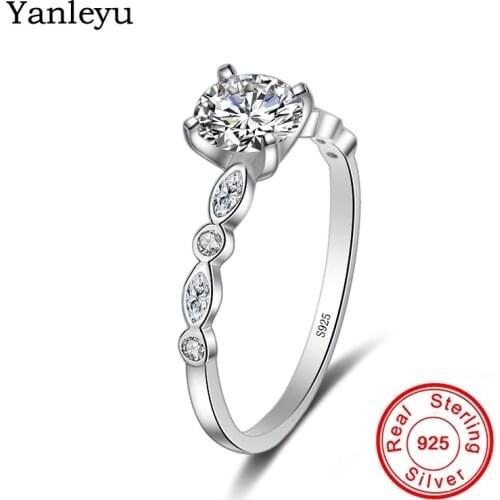 Yanleyu Authentic 925 Sterling Silver 1 Carat CZ Diamant Engagement Wedding Bands Rings for Women Stamp S925 Fine Jewelry PR147