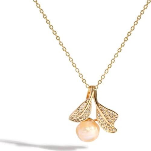 Kfvanfi Real natural freshwater pearl womens pendant, exquisite leaf shape pendant necklace, the best birthday gift for girls