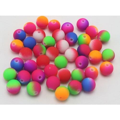 100 Multi-Color Neon Acrylic Round Beads 10mm(3/8") Rubber Tone Jewelry Making