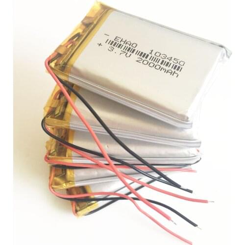 5 x pcs 3.7V 2000mAh 103450 Lithium Polymer Li-Po Rechargeable Battery For GPS PSP DVD mobile Cell copter tablet PC power bank