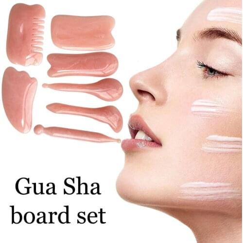 7pcs/set Massage Natural Rose Quartz Gua Sha Tool Massage Stone SPA Traditional Tool Scraping Beauty Acupuncture N7T5