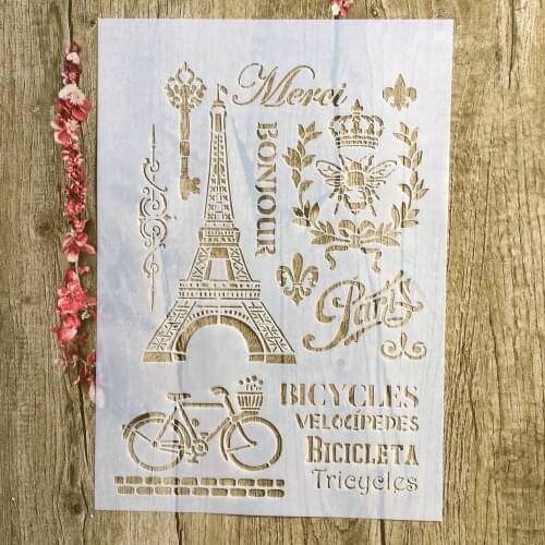 A4 29 * 21cm Tower Bike DIY Mold Wall Painting Scrapbook Coloring Embossed Photo Album Decorative Paper Card Template