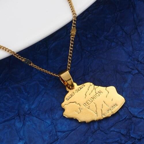 Gold Color La Reunion Map Pendant Necklace France Reunion Island Map Chain Jewelry