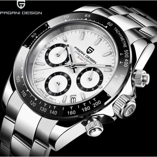PAGANI DESIGN Top Brand 2021 New Mens White Business Automatic Quartz Clock Stainless Steel VK63 Timing Waterproof Watch часы