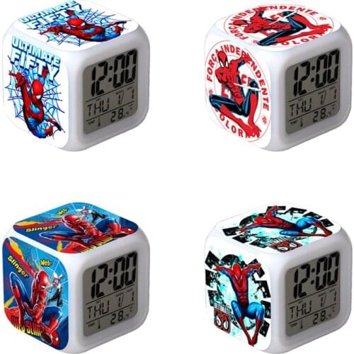 Disney Avengers Electronic Alarm Clock Cartoon Anime Spider Digital Clock Colorful Childrens Student Luminous Electronic Watch