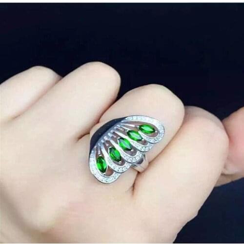 Natural Diopside ring Free shipping Natural green diopside 925 sterling silver Fine jewelry ring For men or women 2.5*5mm 5pcs