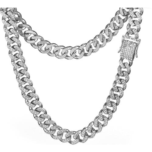 Hip Hop Iced Out Paved Rhinestones Necklaces 13MM Full Miami Curb Cuban Chain CZ Bling Rapper For Men Jewelry