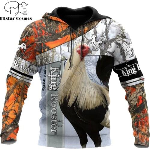 Rooster King Camo 3D All Over Printed Autumn Men Hoodies Unisex Casual Pullover Zip Hoodie Streetwear sudadera hombre DW0584