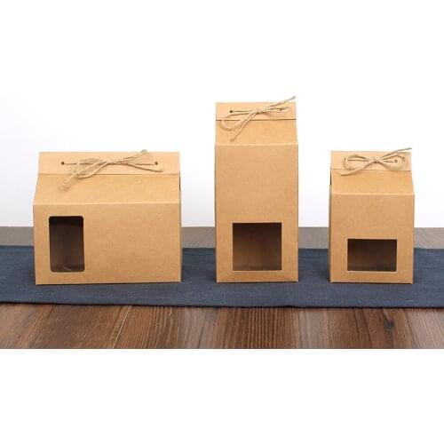 200pcs/lot kraft paper Tea packaging Box,Clear Window box For Cake Cookie Food Storage Standing Up Paper Packing Bag